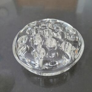 Vintage Heavy Pressed Glass Round Flower Frog 4" Diameter Home Decor Floral
